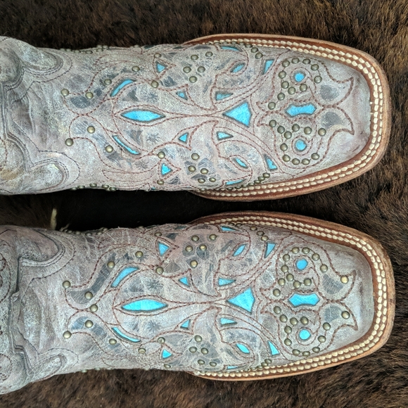 CORRAL A1149 brown studded leather cowgirl western boots turquoise inlay sz 7 - Picture 11 of 16